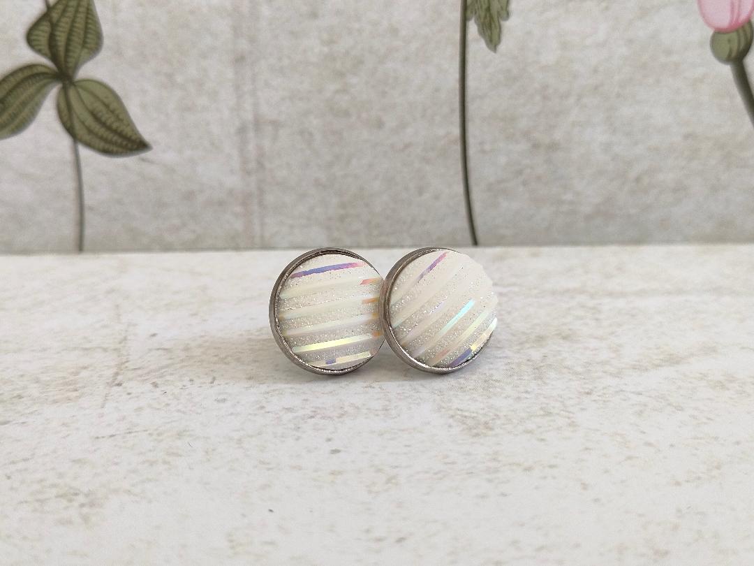 White Glitter Mermaid Stud, Cute Stud, Mermaid scale stud, Small White Stud earring, White Sparkly Studs (12 mm)