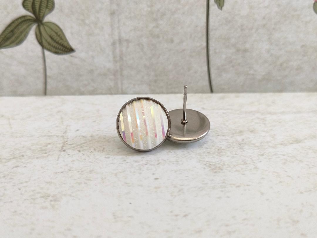 White Glitter Mermaid Stud, Cute Stud, Mermaid scale stud, Small White Stud earring, White Sparkly Studs (12 mm)