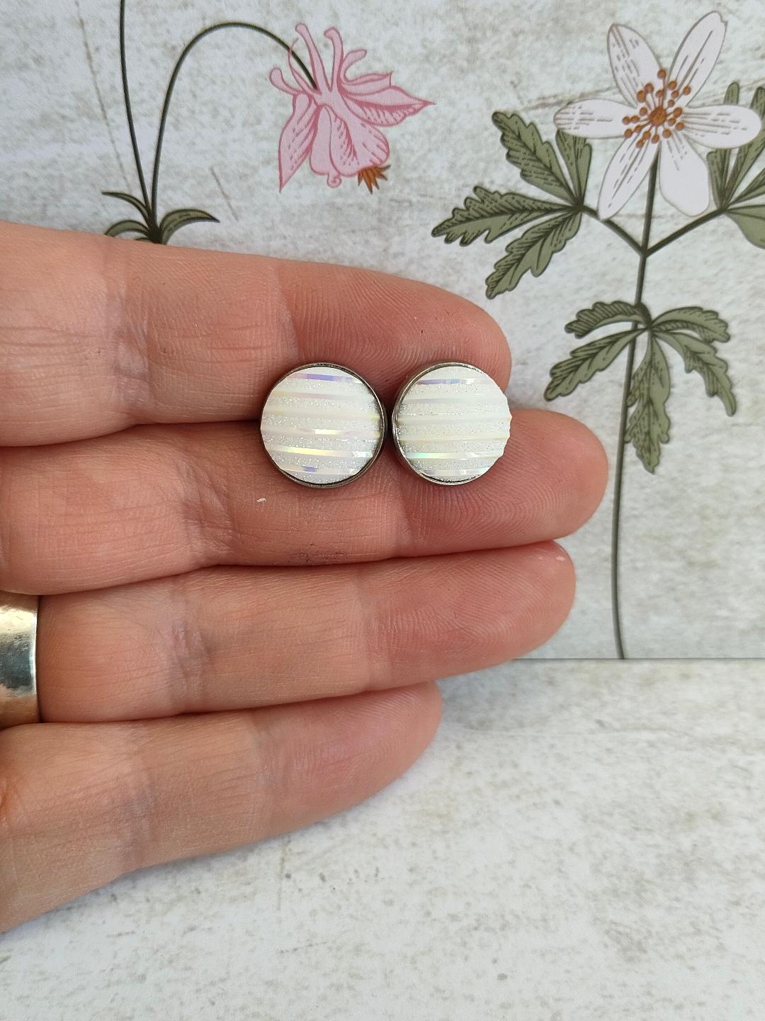 White Glitter Mermaid Stud, Cute Stud, Mermaid scale stud, Small White Stud earring, White Sparkly Studs (12 mm)