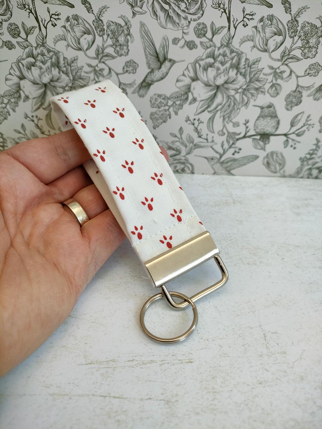 Bird Feet Key Fob, Car key Accesorie, Bird Lover Gift, Handy Key Organiser, Bird Print Fabric Keyring, Gift for Mum, Small Handmade Key Fob