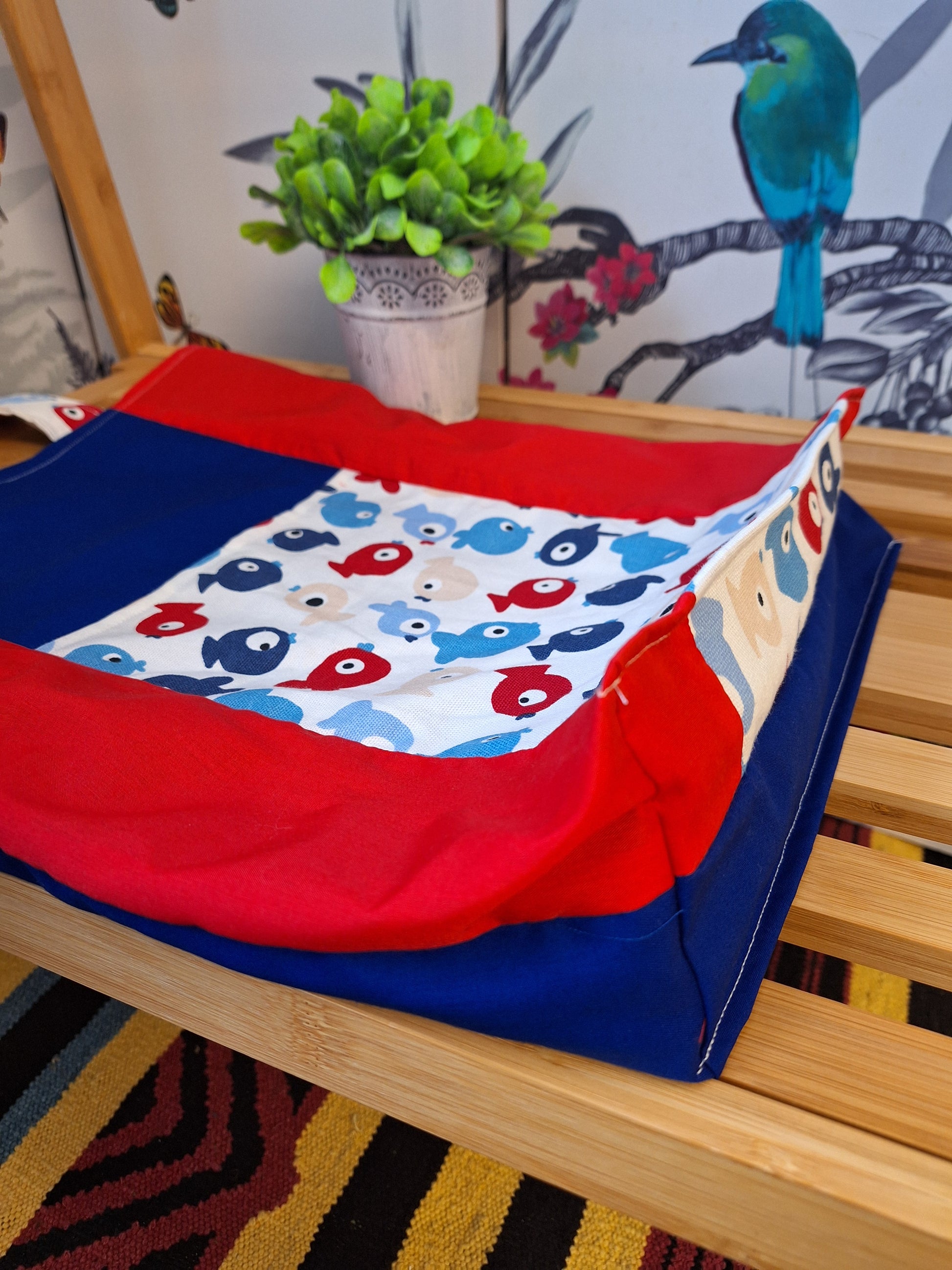 Copy of Red and Blue Fish Themed Tote Bag with Outside Pocket, Fully Lined with Shoulder Strap, Everyday Shopping tote Bag, Gift for Fish Lovers.