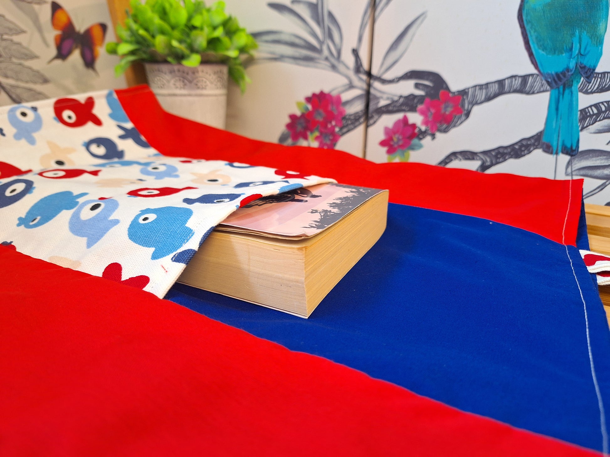 Copy of Red and Blue Fish Themed Tote Bag with Outside Pocket, Fully Lined with Shoulder Strap, Everyday Shopping tote Bag, Gift for Fish Lovers.