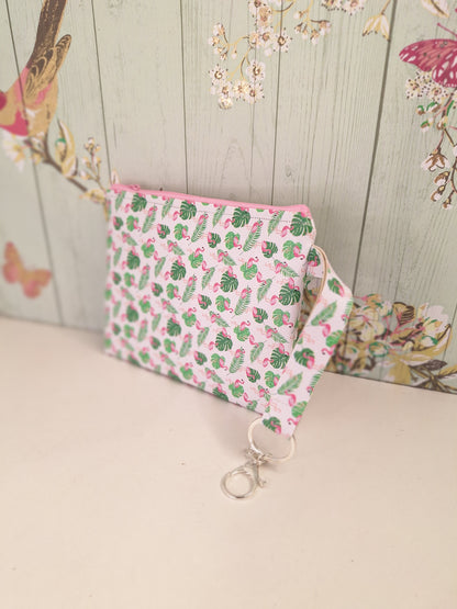 Flamingo Themed Tropical Clutch Bag With Matching Strap, Animal Themed Accessory, Travel Passport Holder, Makeup Travel Holiday Essential