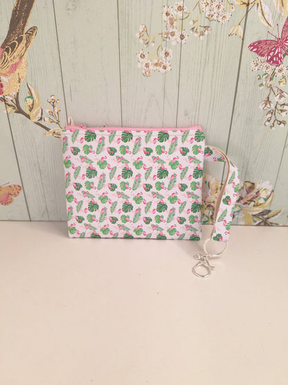 Flamingo Themed Tropical Clutch Bag With Matching Strap, Animal Themed Accessory, Travel Passport Holder, Makeup Travel Holiday Essential