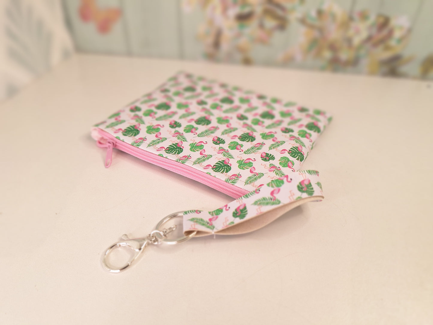 Flamingo Themed Tropical Clutch Bag With Matching Strap, Animal Themed Accessory, Travel Passport Holder, Makeup Travel Holiday Essential