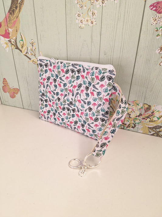Flamingo Themed Tropical Clutch Bag With Matching Strap, Animal Themed Accessory, Travel Passport Holder, Makeup Travel Holiday Essential