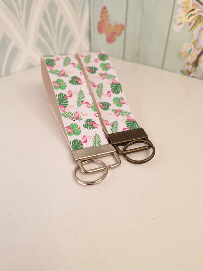 Flamingo Themed Faux leather key fob wristlet, Affordable Letterbox Gift, Animal Lover Small Presents for Her, Cute Animal Themed Gifts