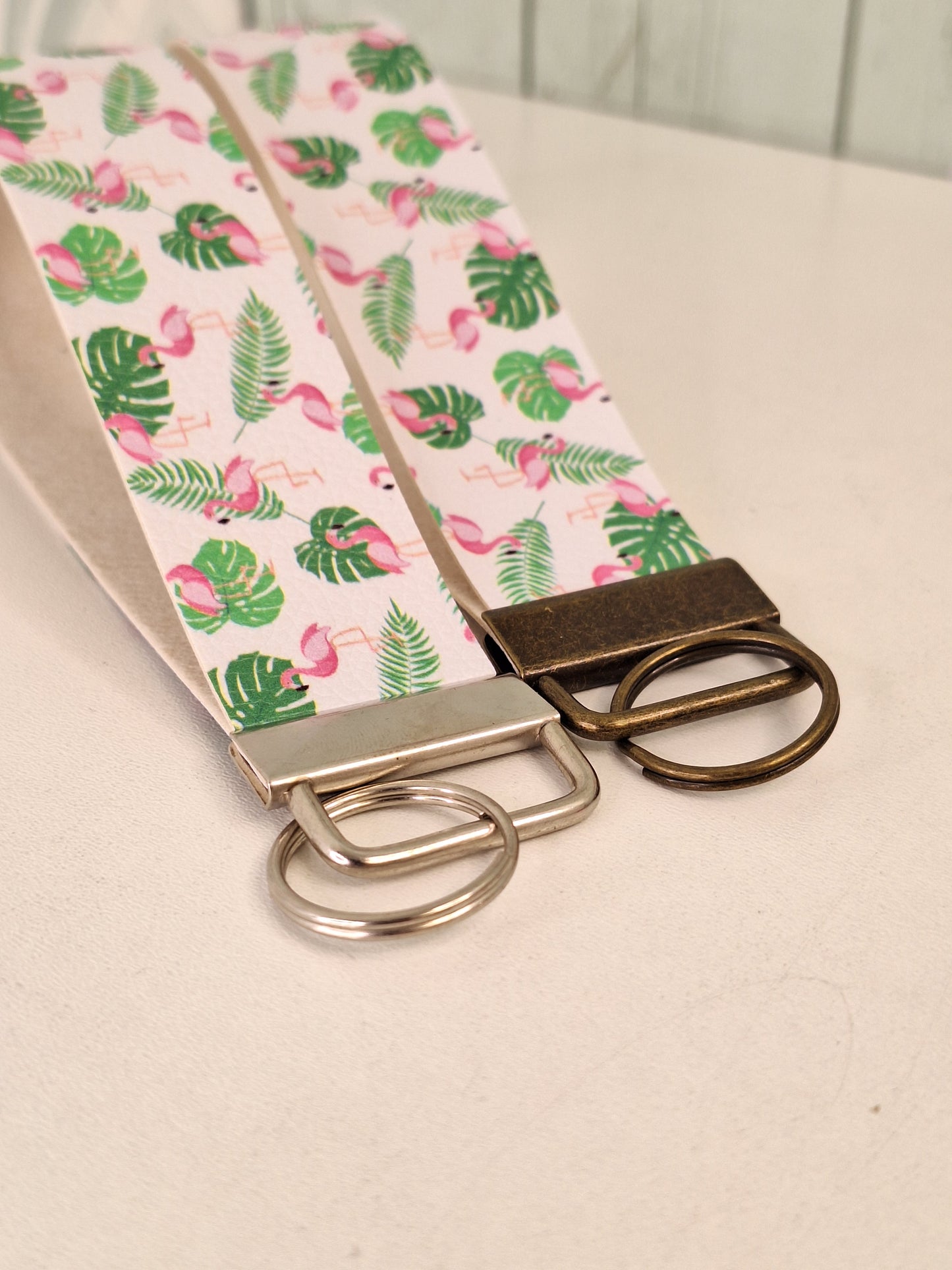 Flamingo Themed Faux leather key fob wristlet, Affordable Letterbox Gift, Animal Lover Small Presents for Her, Cute Animal Themed Gifts