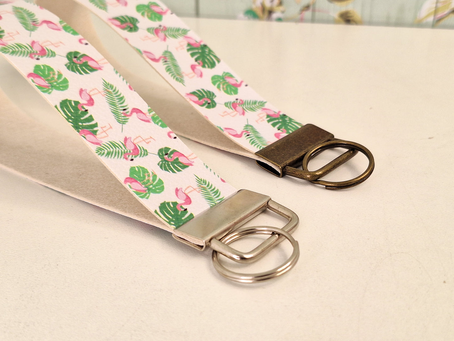 Flamingo Themed Faux leather key fob wristlet, Affordable Letterbox Gift, Animal Lover Small Presents for Her, Cute Animal Themed Gifts