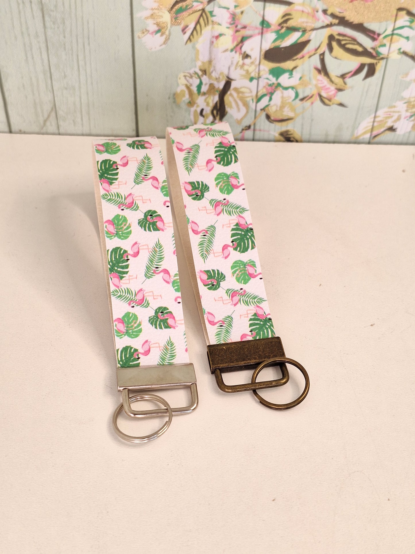 Flamingo Themed Faux leather key fob wristlet, Affordable Letterbox Gift, Animal Lover Small Presents for Her, Cute Animal Themed Gifts