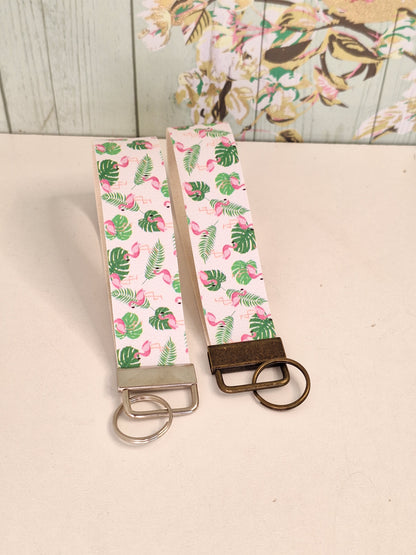 Flamingo Themed Faux leather key fob wristlet, Affordable Letterbox Gift, Animal Lover Small Presents for Her, Cute Animal Themed Gifts