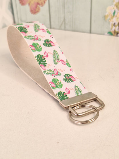 Flamingo Themed Faux leather key fob wristlet, Affordable Letterbox Gift, Animal Lover Small Presents for Her, Cute Animal Themed Gifts