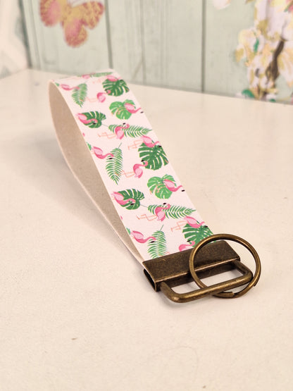 Flamingo Themed Faux leather key fob wristlet, Affordable Letterbox Gift, Animal Lover Small Presents for Her, Cute Animal Themed Gifts