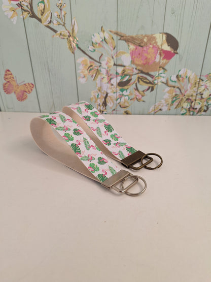 Flamingo Themed Faux leather key fob wristlet, Affordable Letterbox Gift, Animal Lover Small Presents for Her, Cute Animal Themed Gifts