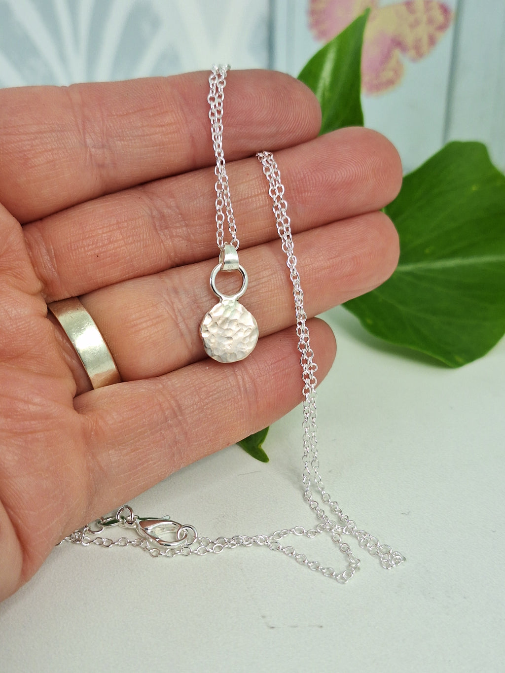 Sterling Silver 925 Hammer Textured Print Necklace, 100% Recycled Silver Handmade Silver Gifts for Her, Handmade Recycled 925 Jewellery