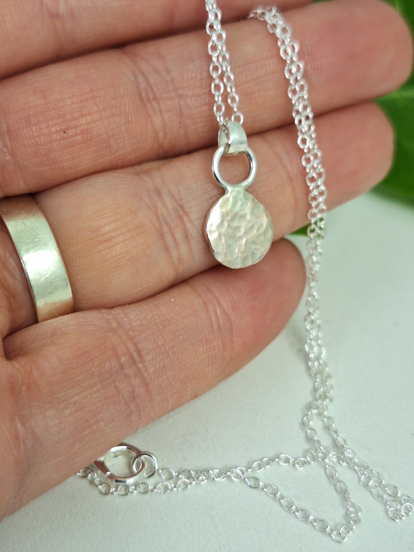 Sterling Silver 925 Hammer Textured Print Necklace, 100% Recycled Silver Handmade Silver Gifts for Her, Handmade Recycled 925 Jewellery