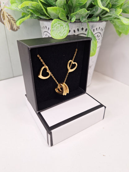 Golden Heart Hypoallergenic 304 Steel Earring and Necklace Set