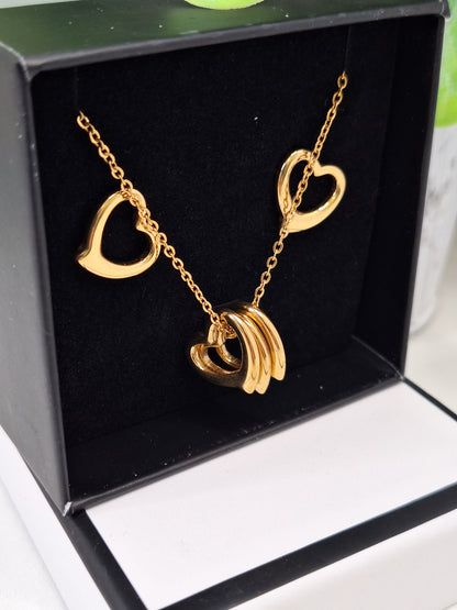 Golden Heart Hypoallergenic 304 Steel Earring and Necklace Set