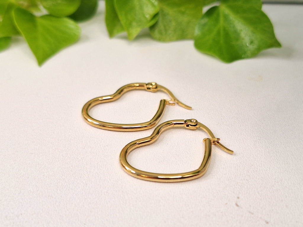 201 Stainless Steel Gold Heart Hoop Earrings, Hypoallergenic Earrings, Gold Earrings 16mm