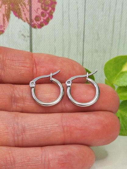 304 Stainless Steel Hoop Earrings, Hypoallergenic Huggy Hoop Earring Findings, Stainless Steel Colour, 16mm