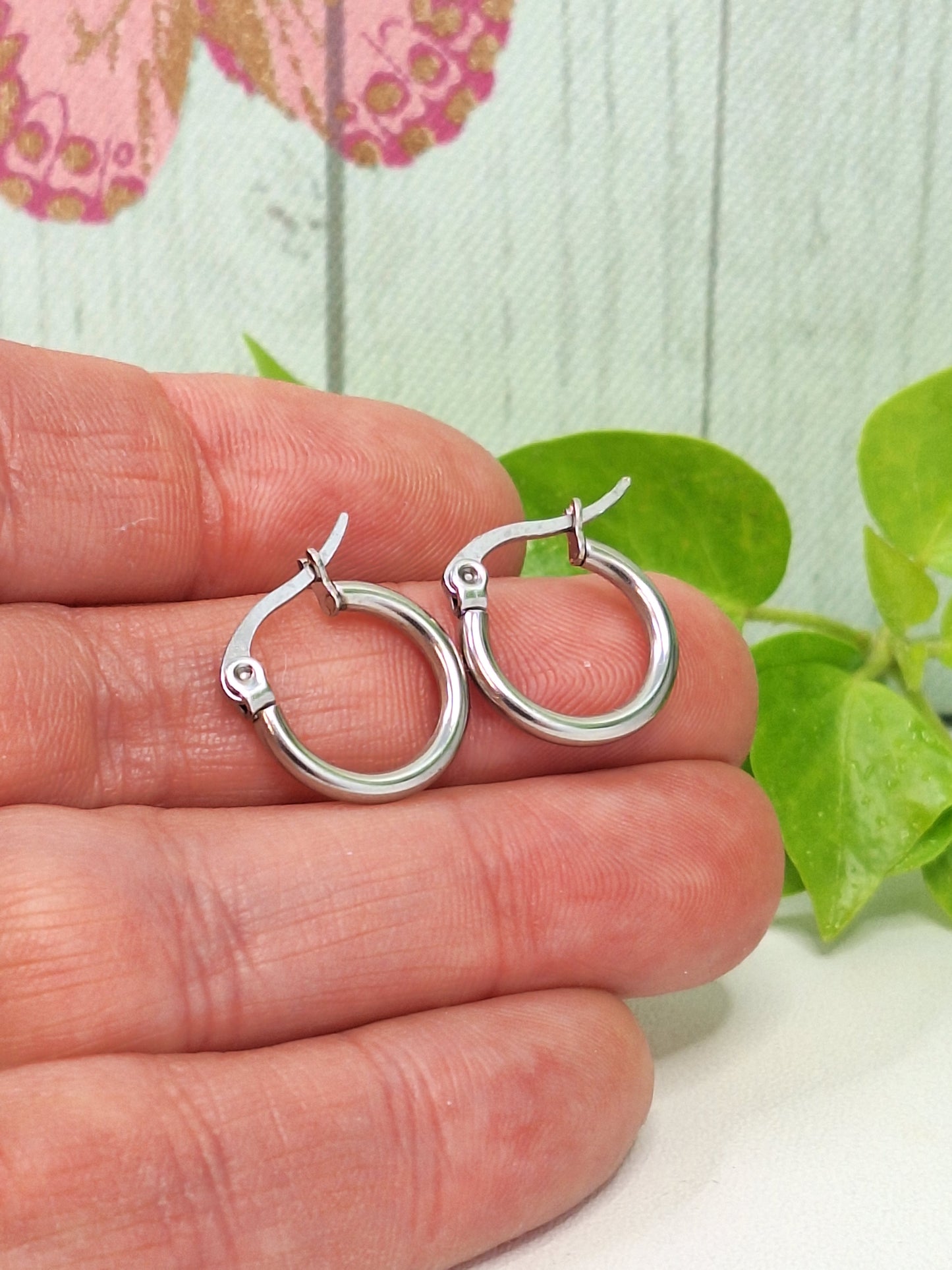 304 Stainless Steel Hoop Earrings, Hypoallergenic Huggy Hoop Earring Findings, Stainless Steel Colour, 16mm