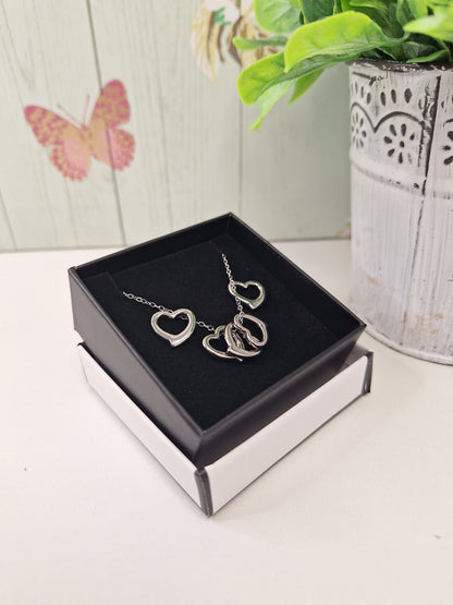 Silver Heart Hypoallergenic 304 Steel Earring and Necklace Set