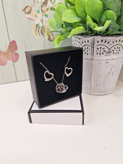 Silver Heart Hypoallergenic 304 Steel Earring and Necklace Set