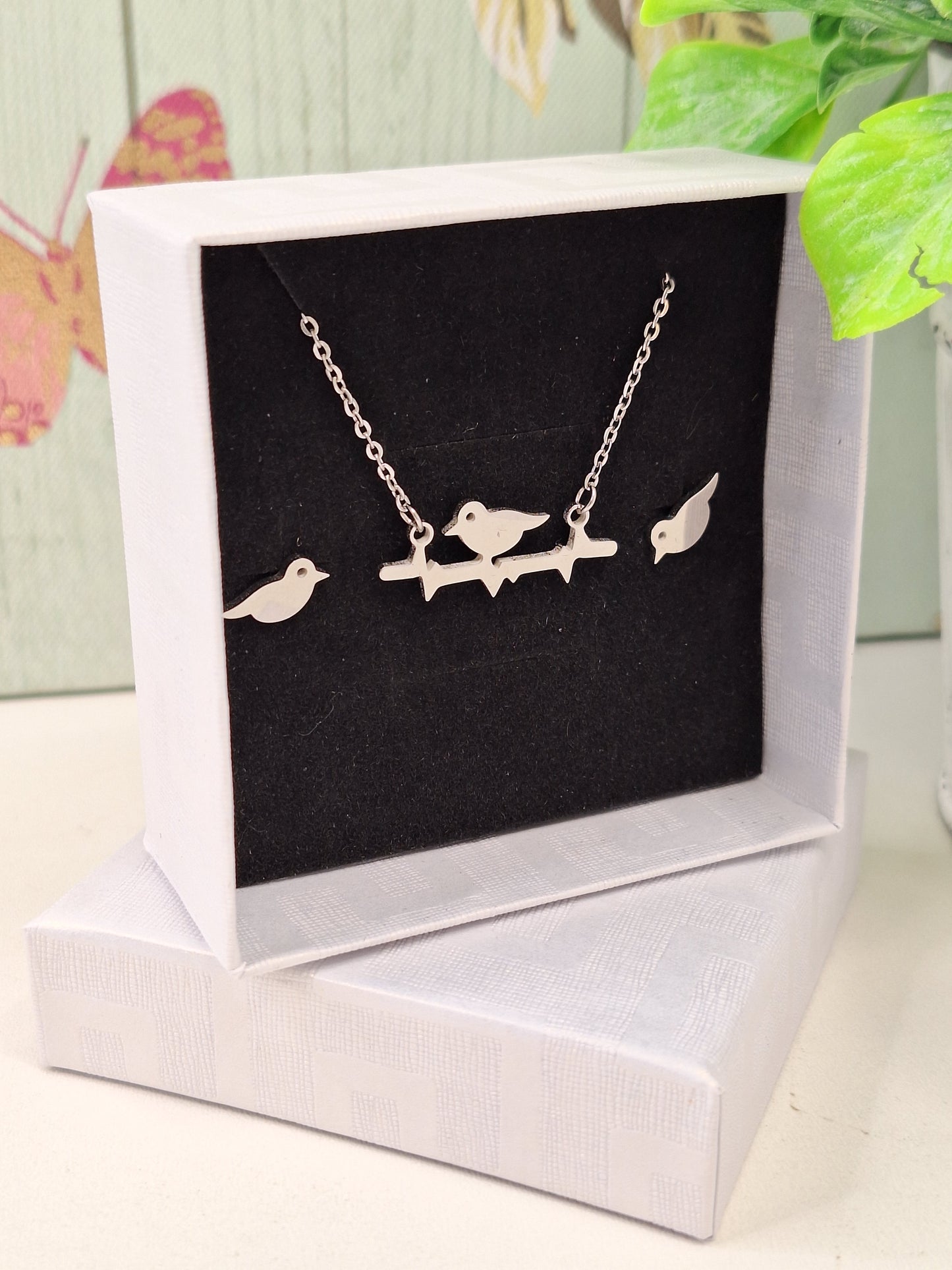 Silver Bird Hypoallergenic 304 Steel Earring and Necklace Set