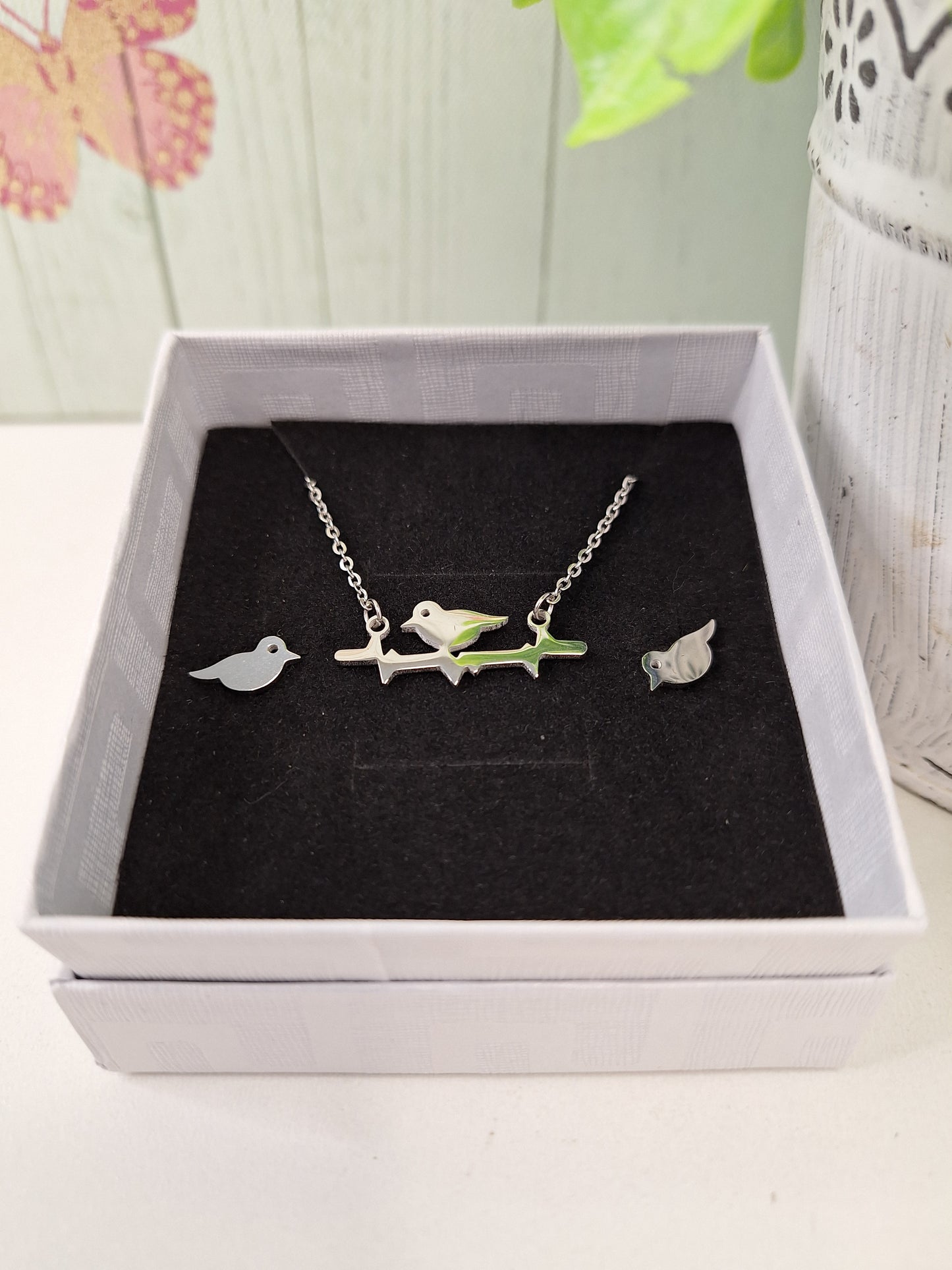 Silver Bird Hypoallergenic 304 Steel Earring and Necklace Set