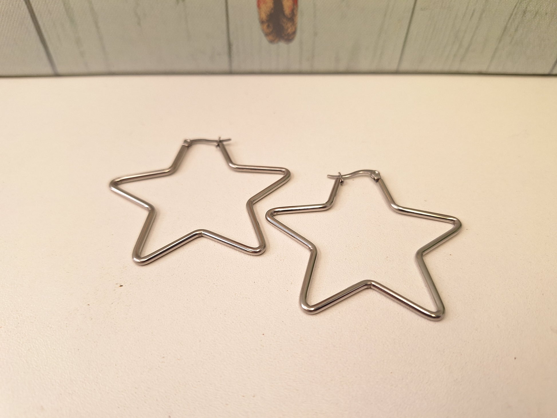 Oversized Stainless Steel 201 Hypoallergenic Star Hoops, Large Silver Hoop