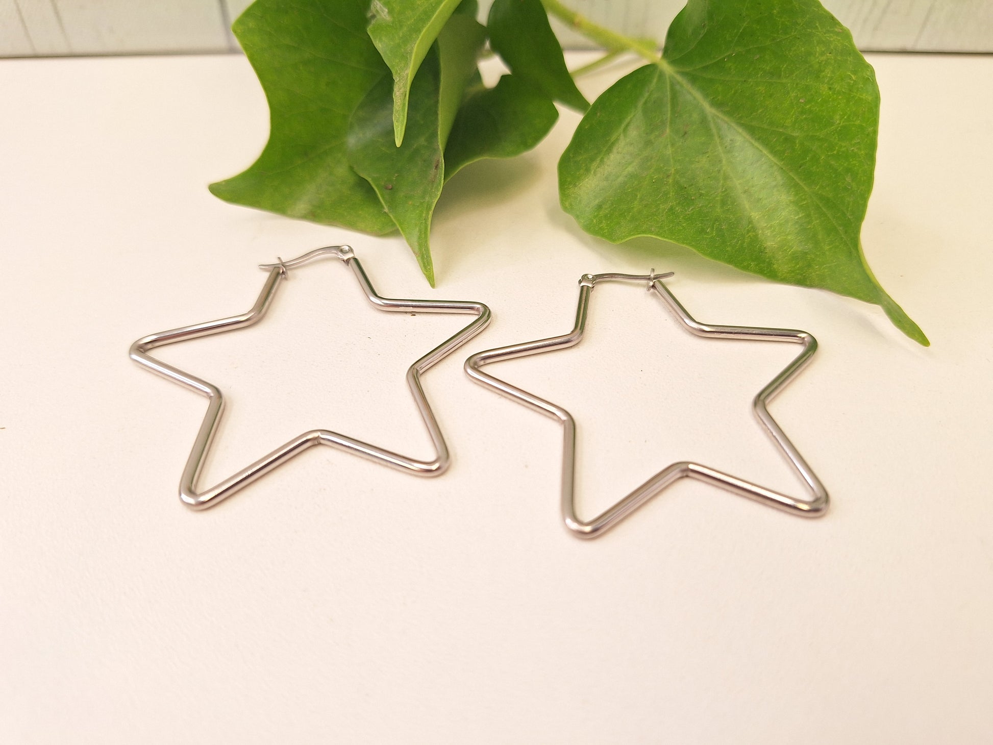 Oversized Stainless Steel 201 Hypoallergenic Star Hoops, Large Silver Hoop
