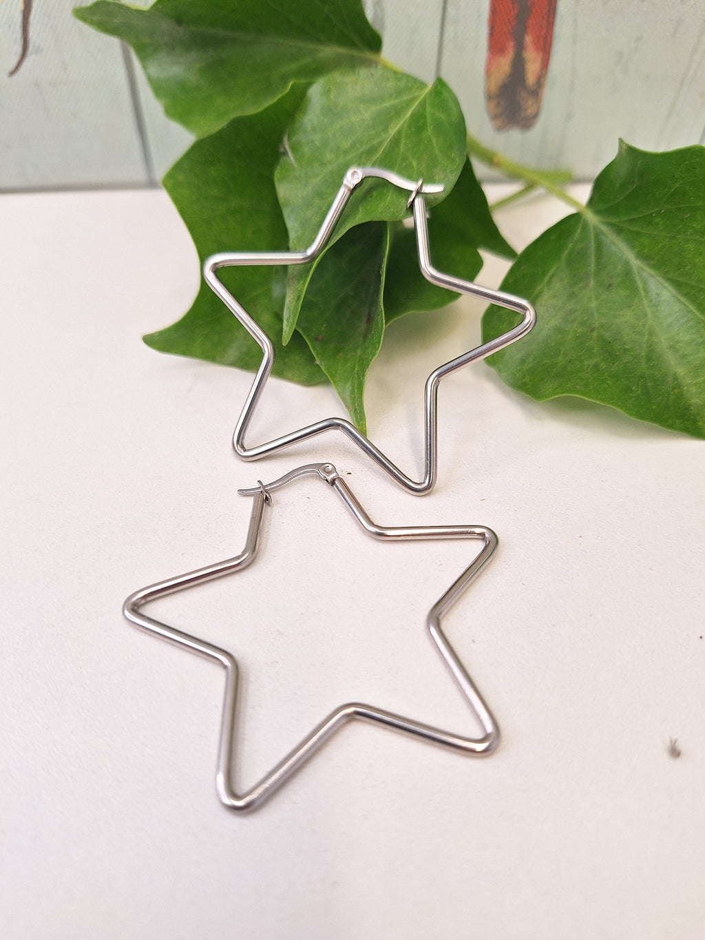 Oversized Stainless Steel 201 Hypoallergenic Star Hoops, Large Silver Hoop