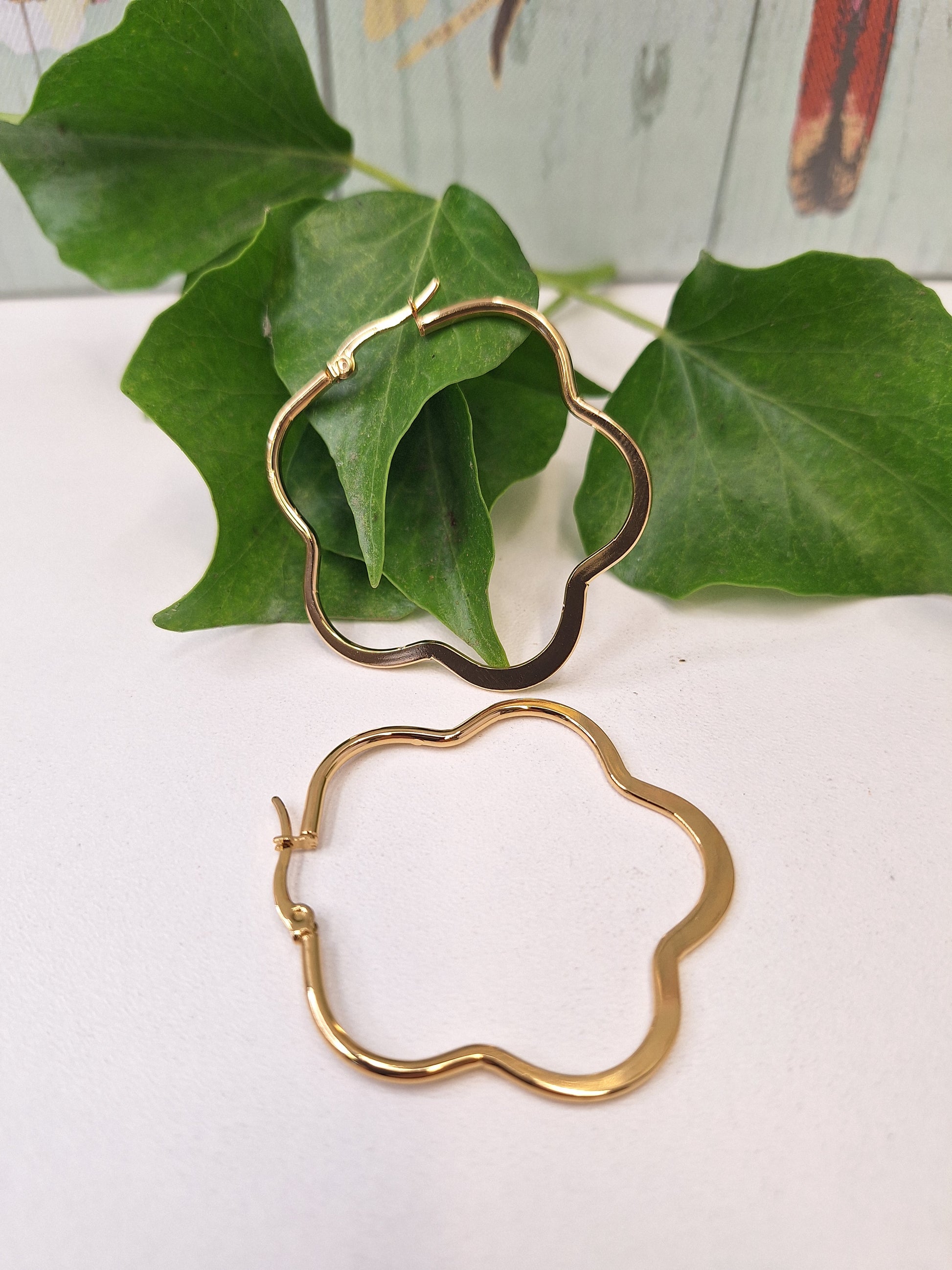 Oversized Stainless Steel 201 Hypoallergenic Flower Hoops, Large Gold Hoop