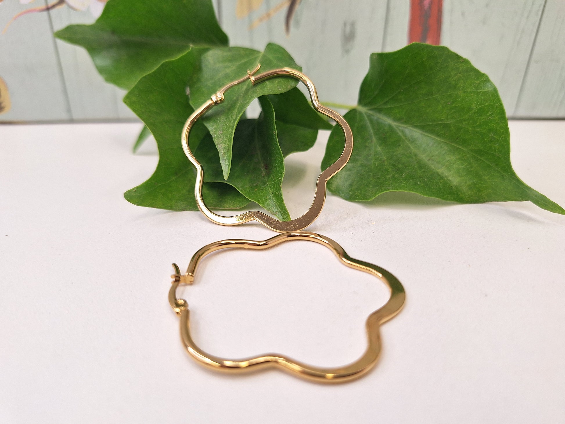 Oversized Stainless Steel 201 Hypoallergenic Flower Hoops, Large Gold Hoop