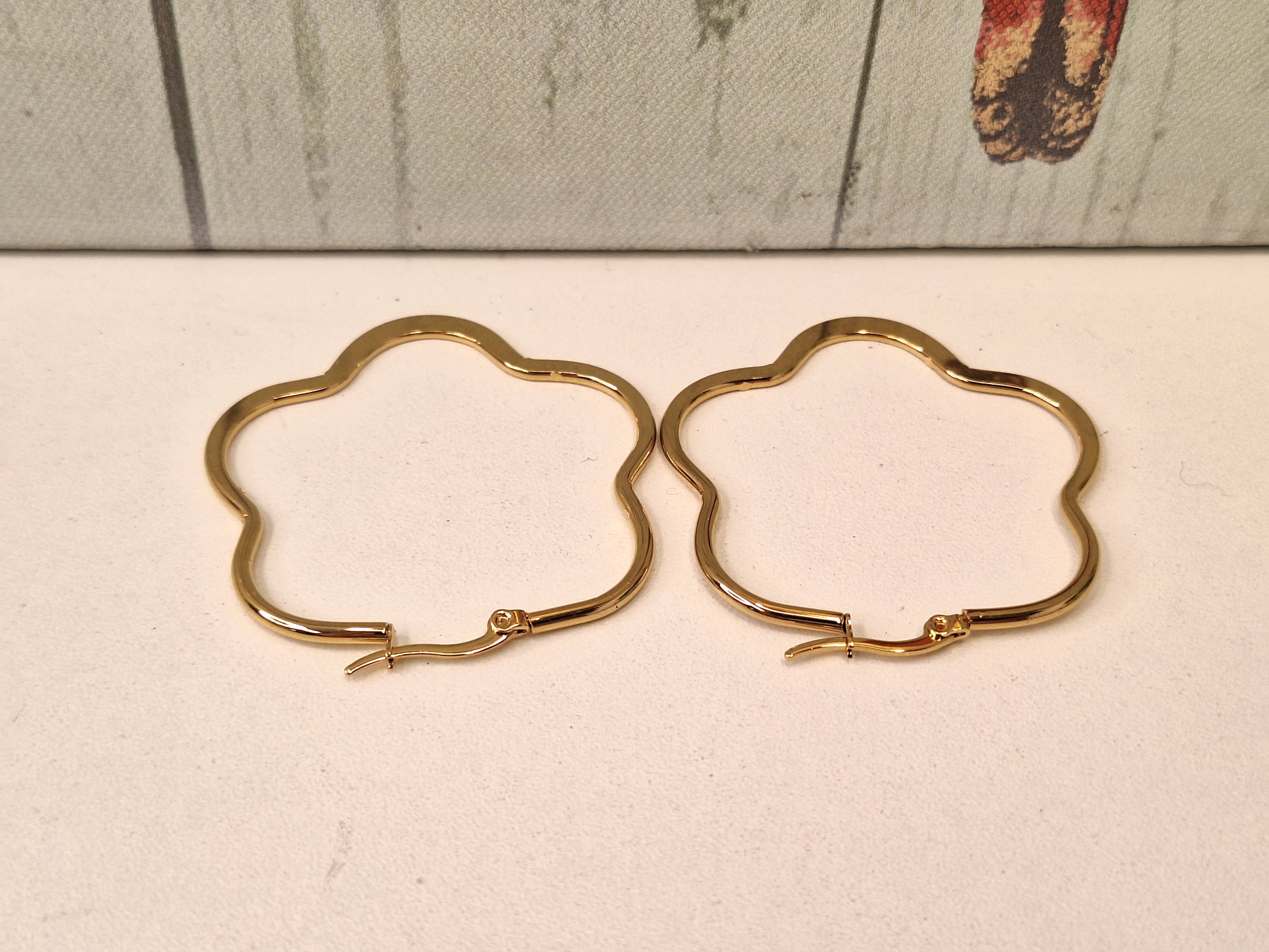 Oversized Stainless Steel 201 Hypoallergenic Flower Hoops, Large Gold Hoop