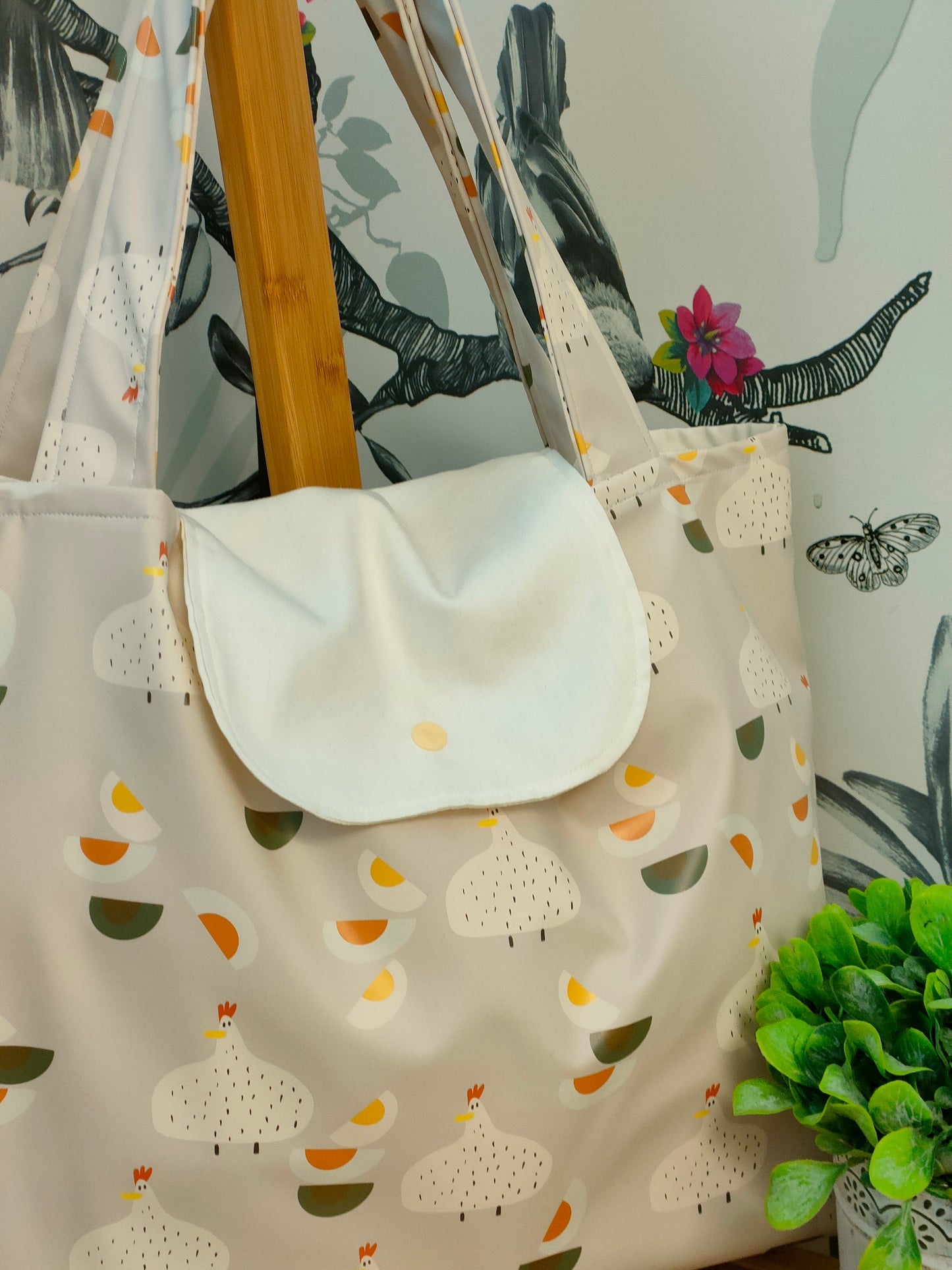 Chicken and Egg Shower Resistant Tote Bag with Inside Pocket, Fully Lined with Shoulder Strap, Everyday Shopping tote Bag, Gift for Chicken Lovers.