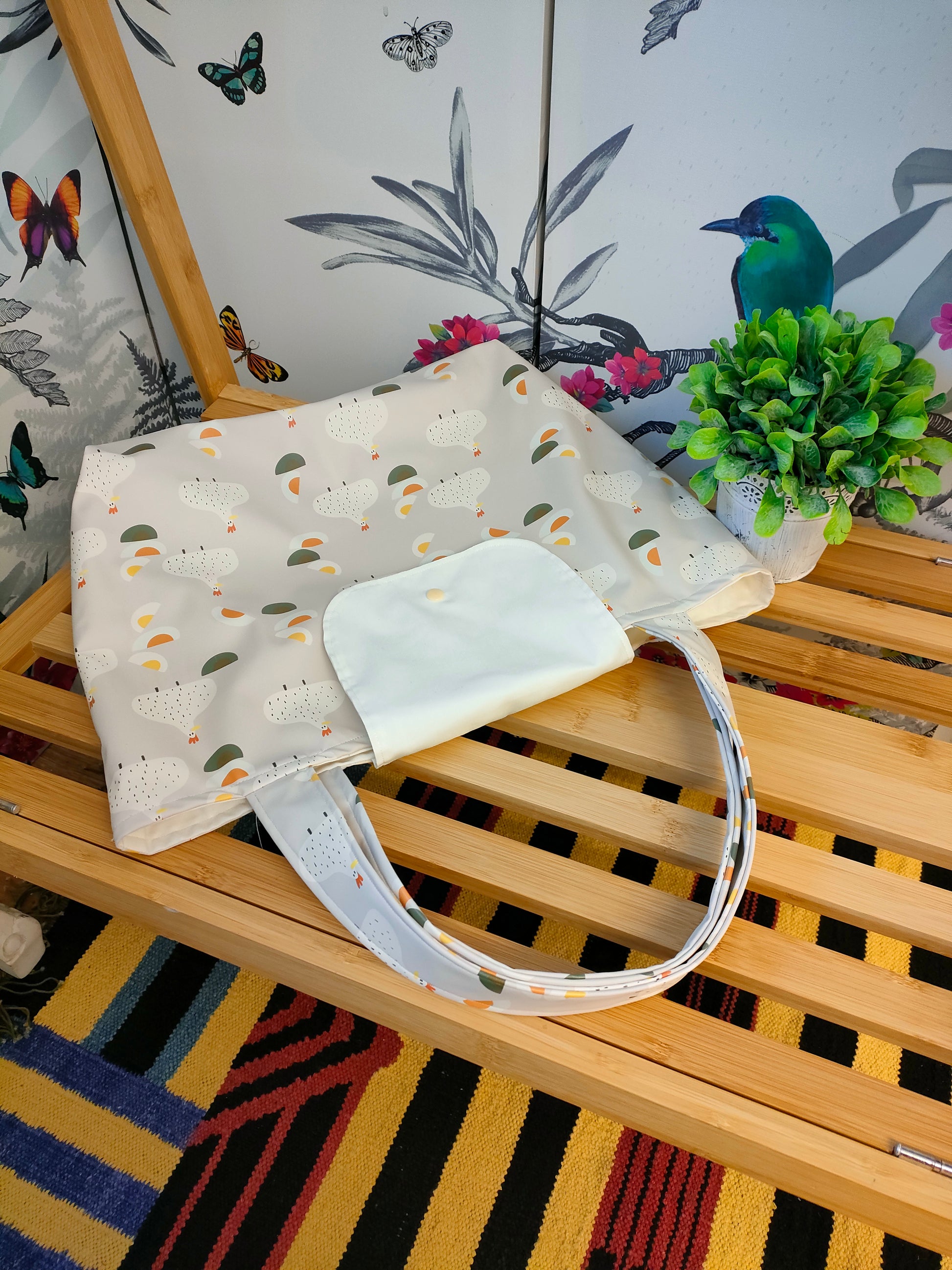 Chicken and Egg Shower Resistant Tote Bag with Inside Pocket, Fully Lined with Shoulder Strap, Everyday Shopping tote Bag, Gift for Chicken Lovers.
