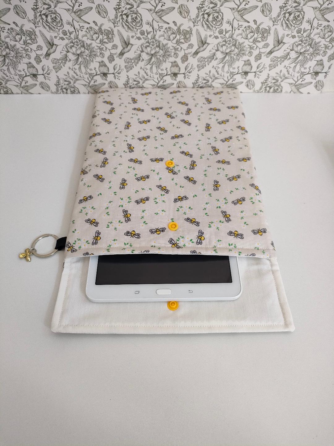 Adjustable Book Sleeve, Handmade Padded Protective Book Cosy, Yellow Bee Print Fabric Tablet Pouch, Holiday Book Essentials, Cute Bee Gifts