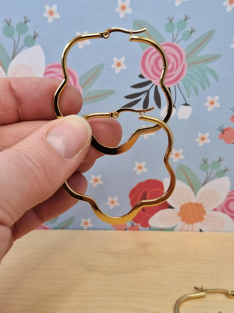 Oversized Stainless Steel 201 Hypoallergenic Flower Hoops, Large Gold Hoop