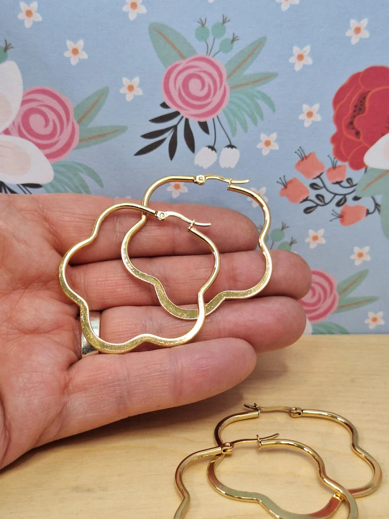 Oversized Stainless Steel 201 Hypoallergenic Flower Hoops, Large Gold Hoop