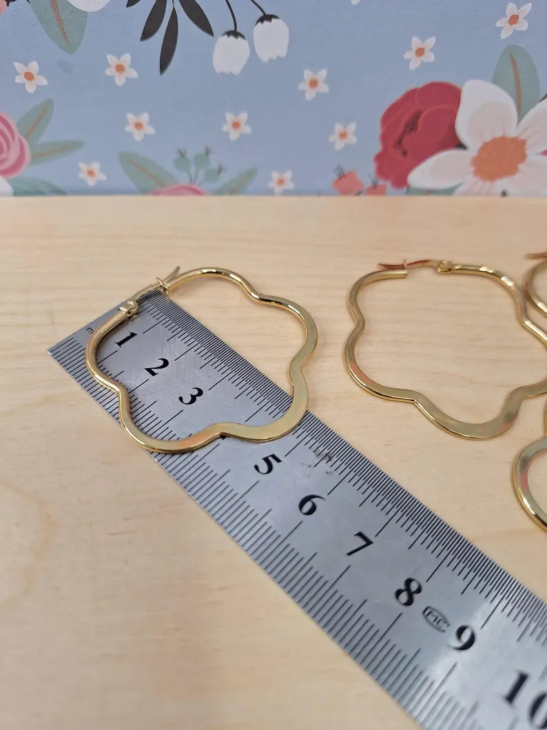 Oversized Stainless Steel 201 Hypoallergenic Flower Hoops, Large Gold Hoop