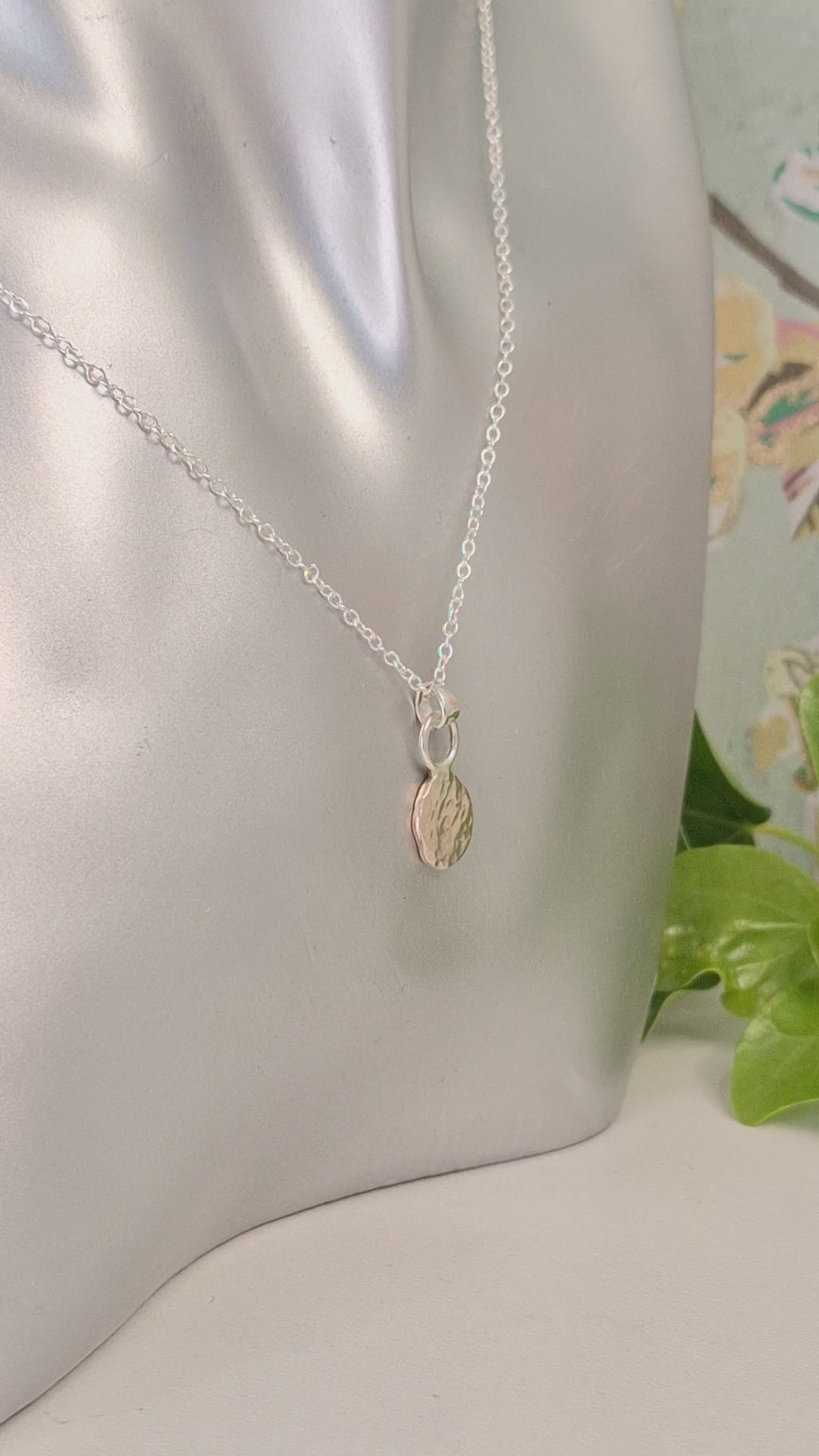 Sterling Silver 925 Hammer Textured Print Necklace, 100% Recycled Silver Handmade Silver Gifts for Her, Handmade Recycled 925 Jewellery