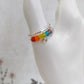 Fidget Thumb Ring, 925 Sterling Silver wire & balls, hand hammered texture ring, Rainbow Glass Anxiety Ring. (1mm thick)