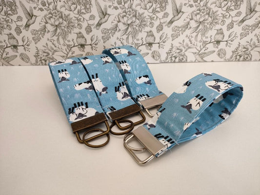 Sheep Themed Key Fob, Farmyard Lanyards, Car key Accesorie, Handy Key Organiser, Blue Fabric Keyring, Gift for Mum, Small Wristlet