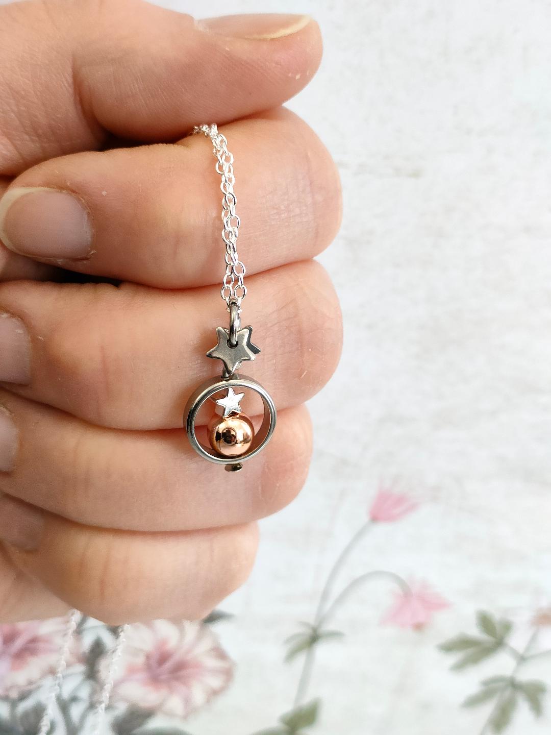 Fidget Necklaces For Stress Relief, Rose Gold Hematite Bead Fidget Jewellery with Stainless Steel Stars, Worry Jewellery For Her.