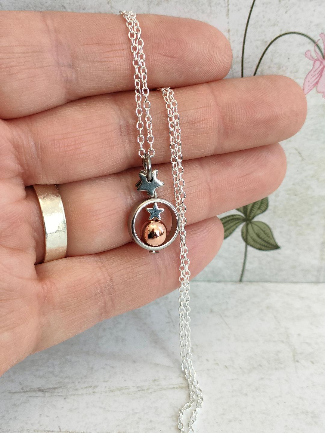 Fidget Necklaces For Stress Relief, Rose Gold Hematite Bead Fidget Jewellery with Stainless Steel Stars, Worry Jewellery For Her.
