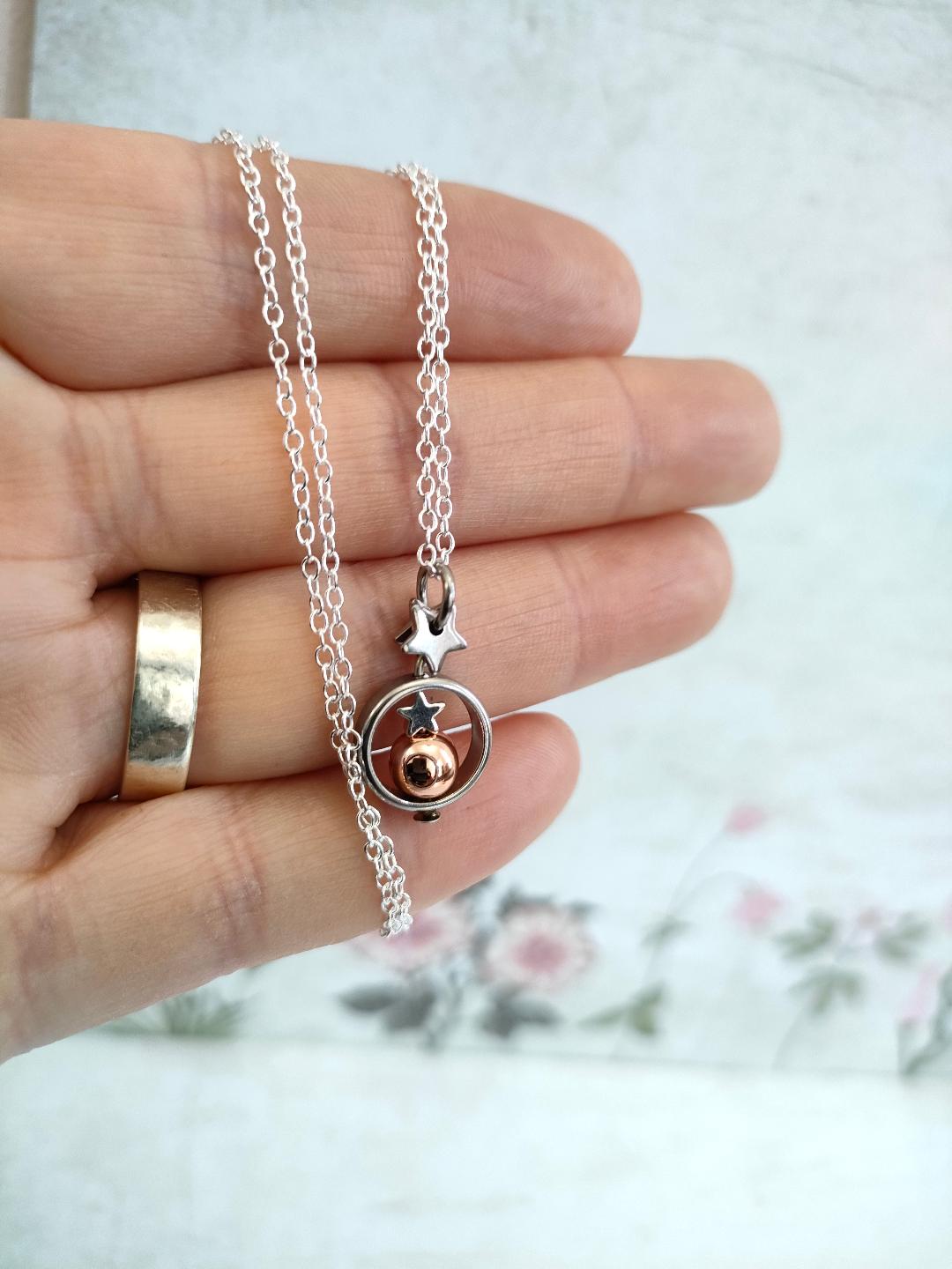Fidget Necklaces For Stress Relief, Rose Gold Hematite Bead Fidget Jewellery with Stainless Steel Stars, Worry Jewellery For Her.