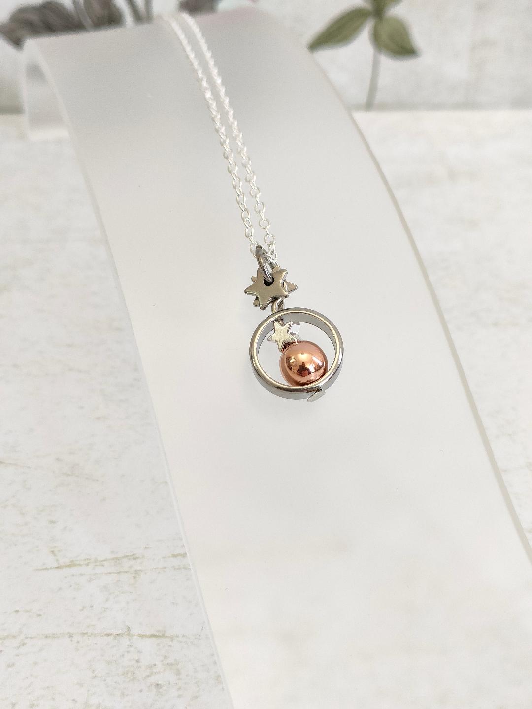 Fidget Necklaces For Stress Relief, Rose Gold Hematite Bead Fidget Jewellery with Stainless Steel Stars, Worry Jewellery For Her.