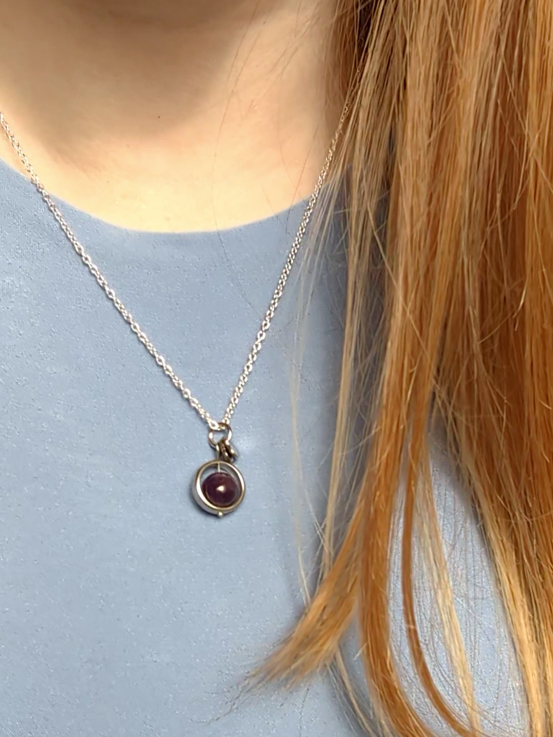 Fidget Necklaces, Amethyst Beed Fidget Jewellery with Stainless Steel Hearts, Worry Jewellery.