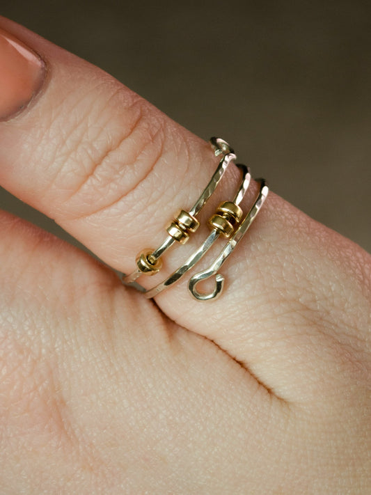 925 Silver Thumb Fidget ring, 5x 14k Gold Donut Beads, Anxiety Ring, Skin Picking Ring, Mood Ring Silver 925, 14k Gold Ring.